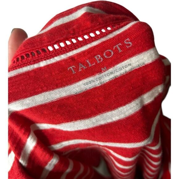 Talbots Red Striped Square Neckline 3/4 Sleeve Cotton Top Size M Nautical Knit - Picture 7 of 9
